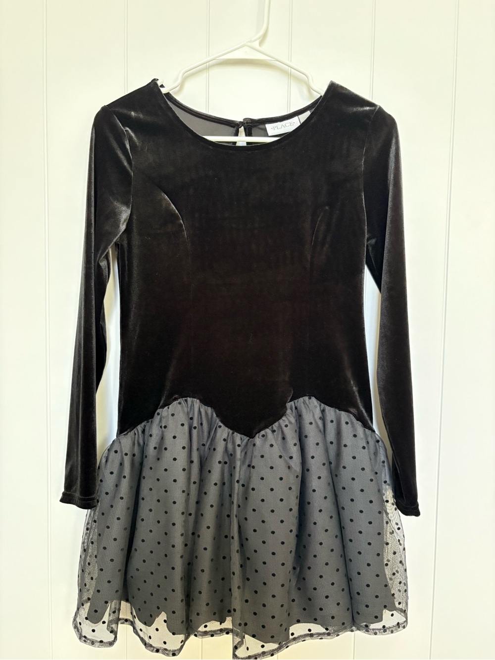 The Children's Place Black Velvet Long-Sleeve Polka Dot Tulle Dress